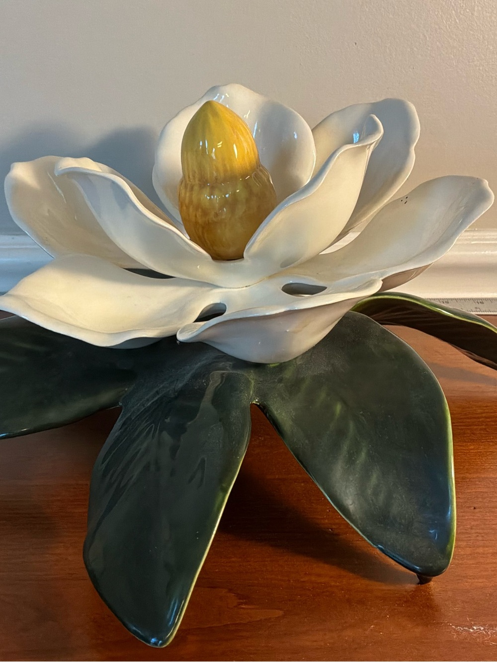Beautiful White, Green and Yellow Ceramic Magnolia Centerpiece